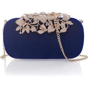 ⚡Women's Rhinestone Evening Formal Party Prom Crystal Velvet Blue Clutch Bag